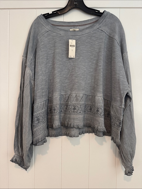 Pilcro Tops - NWT Pilcro Washed Light Blue Lace-Trim Pullover Sweatshirt